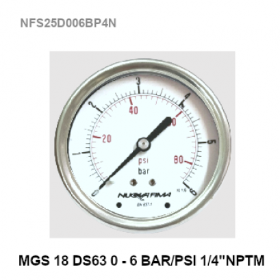 0-6 Bar Ø 2.5&quot; Stainless Steel Back 1/4&quot;