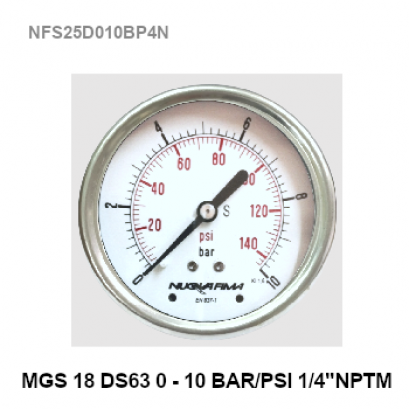 0-10 Bar Ø 2.5&quot; Stainless Steel Back 1/4&quot;