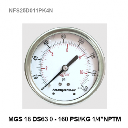 0-160 Psi Ø 2.5&quot; Stainless Steel Back 1/4&quot;