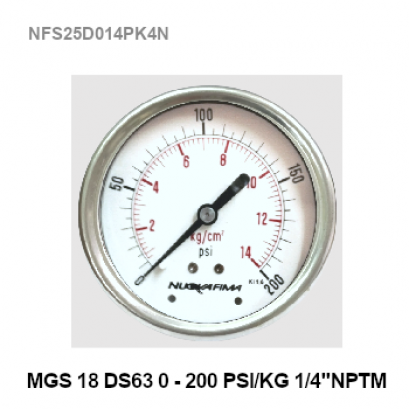 0-200 Psi Ø 2.5&quot; Stainless Steel Back 1/4&quot;