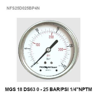 0-25 Bar Ø 2.5&quot; Stainless Steel Back 1/4&quot;