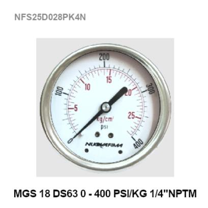 0-400 Psi Ø 2.5&quot; Stainless Steel Back 1/4&quot;