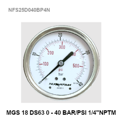 0-40 Bar Ø 2.5&quot; Stainless Steel Back 1/4&quot;