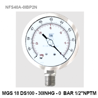 -30 inhg to 0 Bar Ø 4&quot; Stainless steel Lower 1/2&quot;