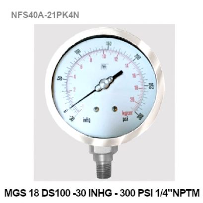 -30inhg to 300 Psi Ø 4&quot; Stainless steel Lower 1/2&quot;