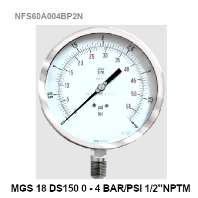 0-4 Bar Ø 6&quot; Stainless steel Lower 1/2&quot;