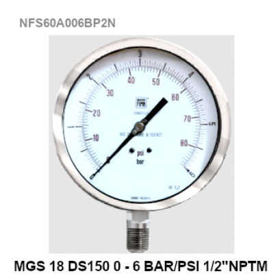 0-6 Bar Ø 6&quot; Stainless steel Lower 1/2&quot;