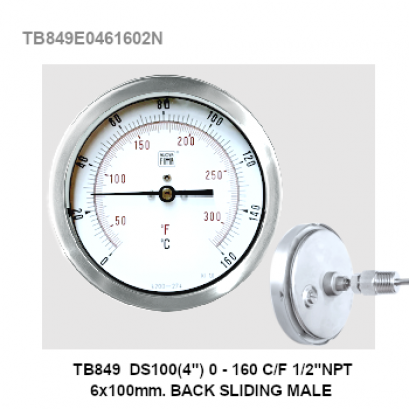 TB849 DS100(4&quot;) 0-160 C/F 1/2&quot;NPT 6x100m BACK SLIDING MALE