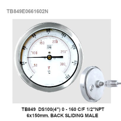 TB849 DS100(4") 0-160 C/F 1/2"NPT 6x150m BACK SLIDING MALE