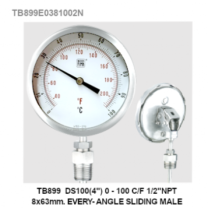 TB899 DS100(4&quot;) 0-100 C/F 1/2&quot;NPT 8x63mm EVERY-ANGLE SLIDING MALE