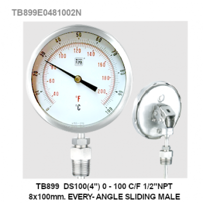 TB899 DS100(4") 0-100 C/F 1/2"NPT 8x100mm EVERY-ANGLE SLIDING MALE TB899 DS100(4") 0-100 C/F 1/2"NPT 8x100mm EVERY-ANGLE SLIDING MALE