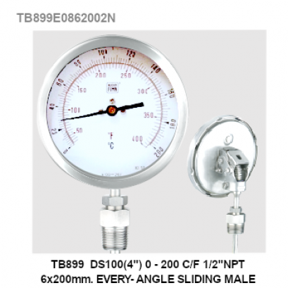 TB899 DS100(4") 0-200 C/F 1/2"NPT 8x200mm EVERY-ANGLE SLIDING MALE TB899 DS100(4") 0-200 C/F 1/2"NPT 8x200mm EVERY-ANGLE SLIDING MALE