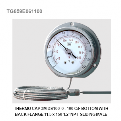THERMO CAP 3M DS100 0-100 C/F BOTTOM WITH BACK FLANGED 11.5x150 1/2&quot; NPT SLIDING MALE