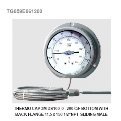 THERMO CAP 3M DS100 0-200 C/F BOTTOM WITH BACK FLANGED 11.5x150 1/2" NPT SLIDING MALE