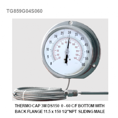 THERMO CAP 3M DS100 0-60 C/F BOTTOM WITH BACK FLANGED 11.5x150 1/2" NPT SLIDING MALE