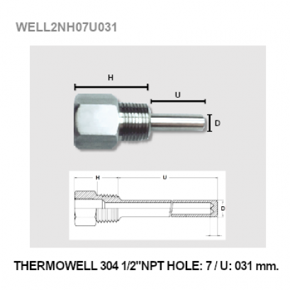 THERMOWELL 304 1/2&quot;NPT HOLE:7/U:031 mm.