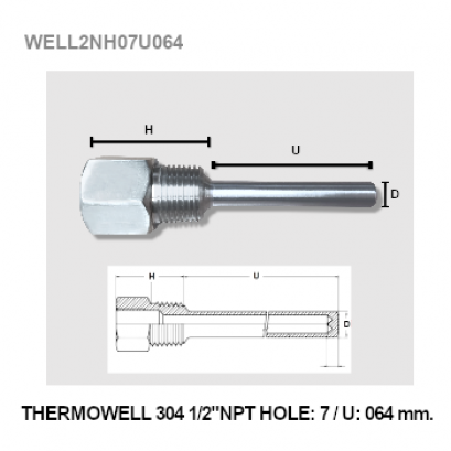 THERMOWELL 304 1/2&quot;NPT HOLE:7/U:064 mm