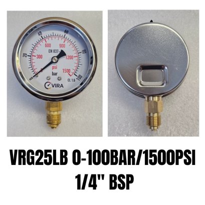 0-100Bar(0-900PSI) &Oslash; 2.5" Brass Lower 1/4"BSP