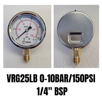 0-10Bar(0-150PSI) &Oslash; 2.5" Brass Lower 1/4"BSP