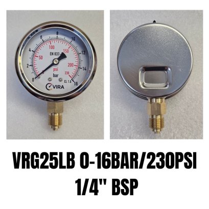 0-16Bar(0-230PSI) &Oslash; 2.5" Brass Lower 1/4"BSP