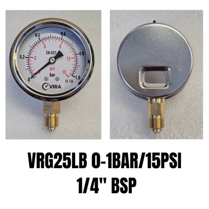 0-1 Bar(0-15PSI) &Oslash; 2.5" Brass Lower 1/4"BSP