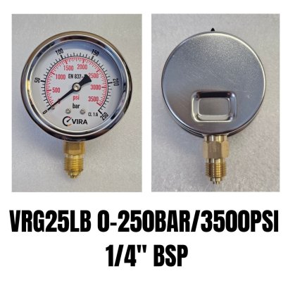 0-250Bar(0-3500PSI) &Oslash; 2.5" Brass Lower 1/4"BSP