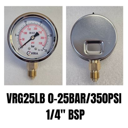 0-25Bar(0-350PSI) &Oslash; 2.5" Brass Lower 1/4"BSP