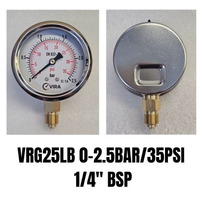0-2.5 Bar(0-35PSI) &Oslash; 2.5" Brass Lower 1/4"BSP