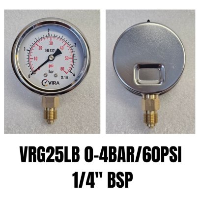 0-4Bar(0-60PSI) &Oslash; 2.5" Brass Lower 1/4"BSP