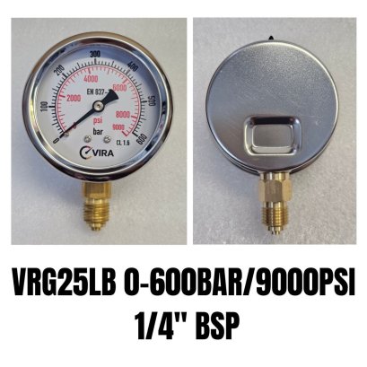 0-600Bar(0-9000PSI) Ø 2.5" Brass Lower 1/4"BSP