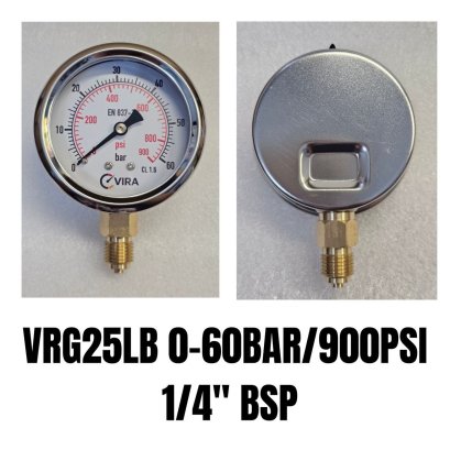 0-60Bar(0-900PSI) &Oslash; 2.5" Brass Lower 1/4"BSP