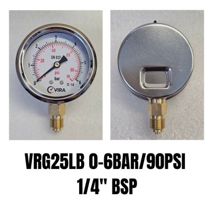 0-6Bar(0-90PSI) &Oslash; 2.5" Brass Lower 1/4"BSP