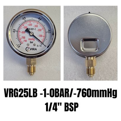 -1-0 Bar(-760mmHg) &Oslash; 2.5" Brass Lower 1/4"BSP