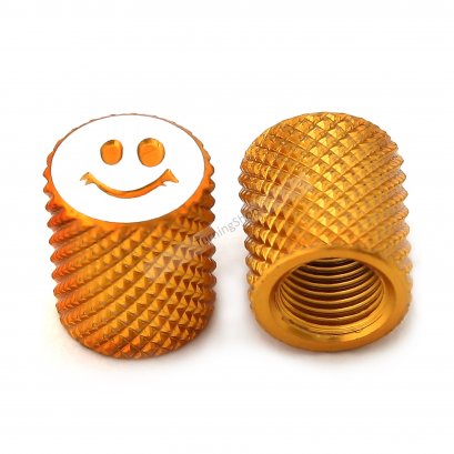 จุกลม รถยนต์ รถจักรยานยนต์ แป๊ะยิ้มกัดลาย - สีเหลือง