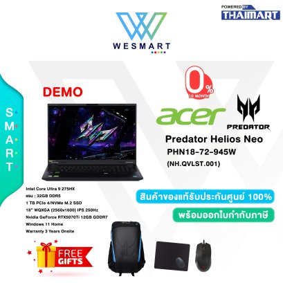 (Clearance0%) Acer Notebook (โน้ตบุ๊ค) Predator Helios Neo 18 AI PHN18-72-945W (NH.QVLST.001) #Demo #ตัวโชว์