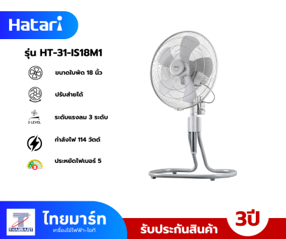HATARI พัดลมอุตสาหกรรม รุ่น IS18M1 ขนาด 18 นิ้ว สีเทา