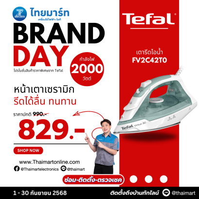 TEFAL เตารีดไอน้ำ 2000 W สีเขียว รุ่น FV2C42T0
