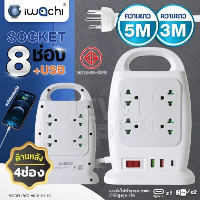 IWACHI ปลั๊กไฟ 2,300 W รุ่น IWC-A012-2U-1C