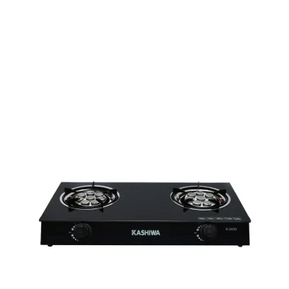 เตาแก๊ส หน้ากระจก หัวคู่ (หัวเทอร์โบ)  รุ่น X-2400  สีดำ