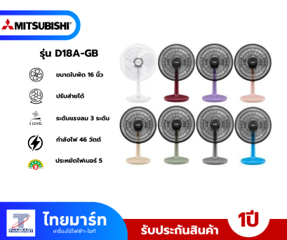 MITSUBISHI ELECTRIC พัดลมตั้งโต๊ะ 18 นิ้ว รุ่น D18A-GB/CM