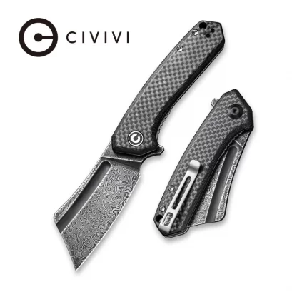 CIVIVI Mini Bullmastiff Flipper Knife Carbon Fiber &amp; G10 Handle (2.97&quot; Damascus Blade) C2004DS-1