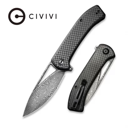 CIVIVI Riffle Flipper Knife Carbon Fiber &amp; G10 Handle (3.46&quot; Damascus Blade) C2024DS-1