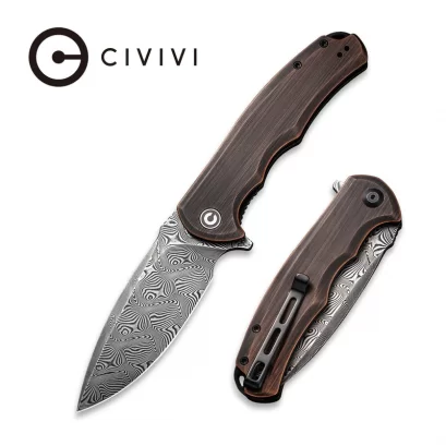 CIVIVI Praxis Flipper Knife Copper Handle (3.74&quot; Damascus Blade) C803DS-3