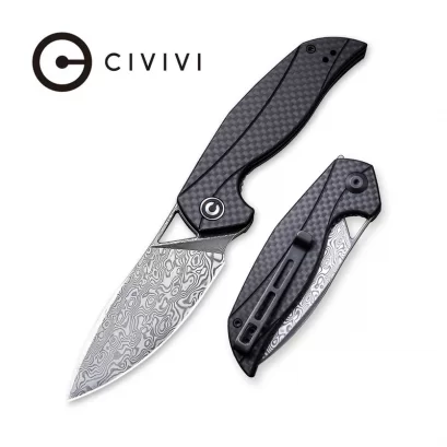 CIVIVI Anthropos Flipper Knife G10 &amp; Carbon Fiber Handle (3.25&quot; Damascus Blade) C903DS