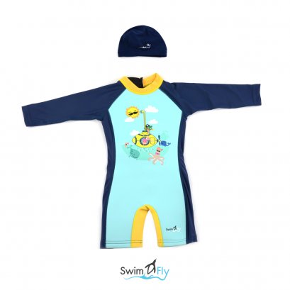 ชุดว่ายน้ำรักษาอุณหภูมิ แบบแขนยาว+หมวกว่ายน้ำลาย Submarine