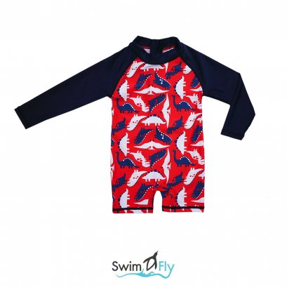 ชุดว่ายน้ำกันยูวี SwimFly แบบบอดี้สูทแขนยาว ลายไดโนเสาร์