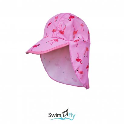 หมวกว่ายน้ำแบบบังแดดบริเวณหน้าและคอ ลายฟามิงโก้ (ชมพู)