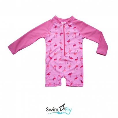 ชุดว่ายน้ำกันยูวี SwimFly แบบบอดี้สูทแขนยาว ลายฟามิงโก้