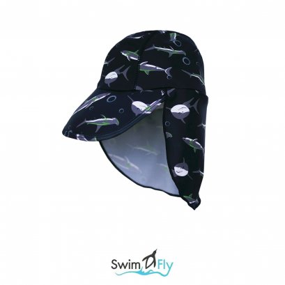 หมวกว่ายน้ำแบบบังแดดบริเวณหน้าและคอ ลายปลาฉลาม