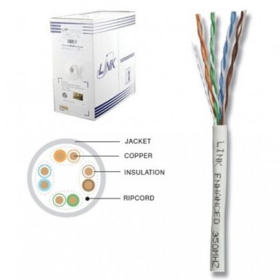 LINK US-9015 CAT5E Indoor UTP Enhanced Cable, Bandwidth 350MHz, CMR White Color 305 M./Pull Box